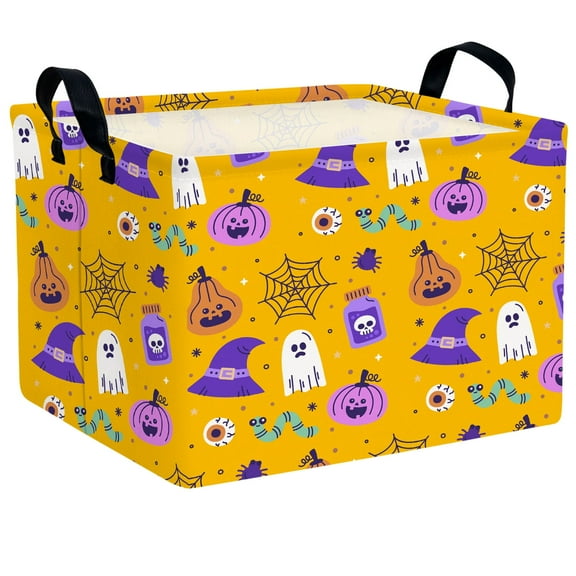 ASKETAM Cute Pumpkin Ghost Halloween Basket for Kids Trick or Treat Party Decor Storage Bin (Wizard Hat Purple)