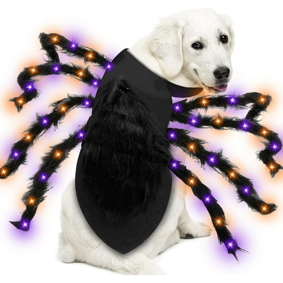 ASKETAM Dog Halloween Costume, Furry Giant Spider with 24 LED Lights for Small to Large Dogs (XL)