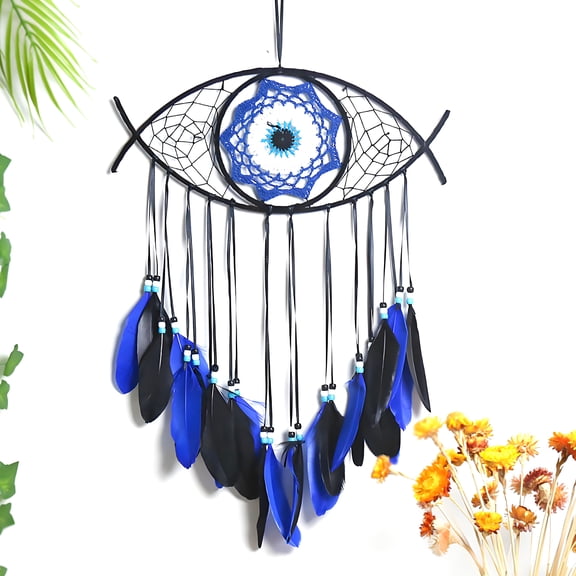 ASKETAM Evil Eye Dream Catchers Handmade Feather Wall Hanging Ornament Bring Good Luck (Blue&Black)