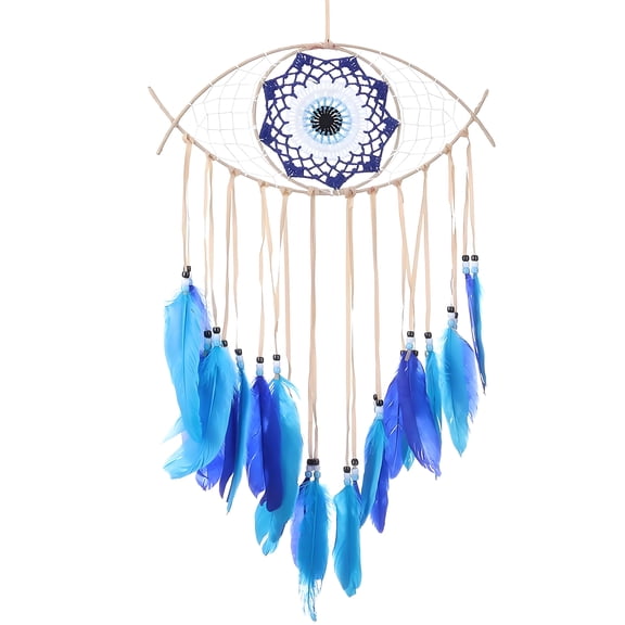 ASKETAM Evil Eye Dream Catchers Handmade Feather Wall Hanging Ornament Bring Good Luck (Brown&Blue)