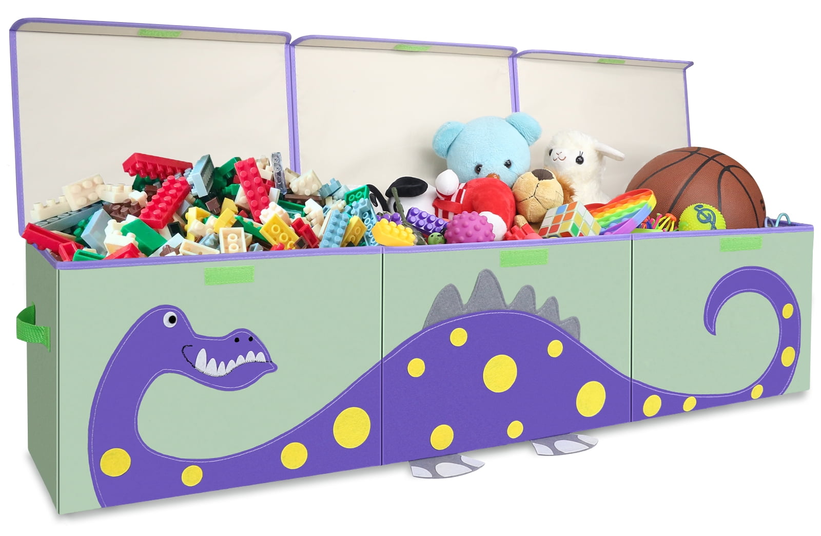 ASKETAM Kids Dinosaur Toy Box - Large Storage Bin for Boys & Girls, Cute Organizer (Purple Dinosaur)