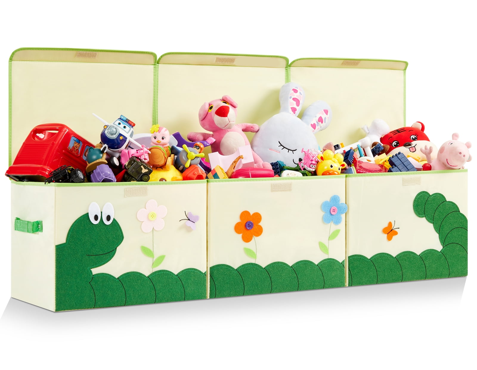 ASKETAM Kids Toy Box - Large Storage Bin for Boys & Girls, Cute Organizer (Green Caterpillar)
