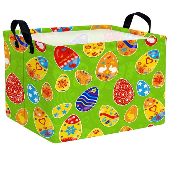 ASKETAM Large Rectangular Easter Basket for Kids, Durable & Cute Gift Storage (Green-02)