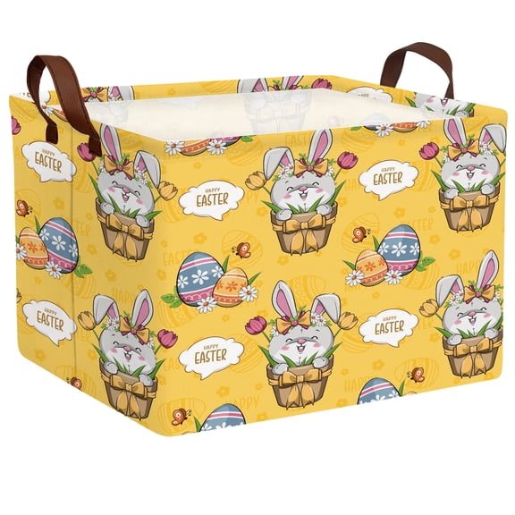 ASKETAM Large Rectangular Easter Basket for Kids, Durable & Cute Gift Storage (Yellow-01)