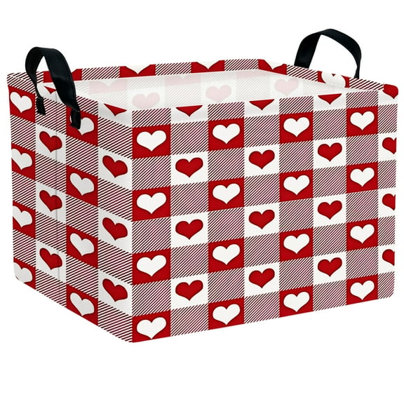 ASKETAM Large Valentine's Day Gift Basket Empty Storage Organizer Kid Room Dcor (Deep Red Checkered Heart)