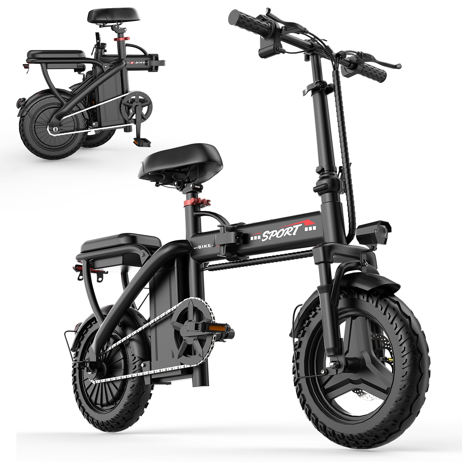 ASKGO Electric Bike for Adults, 14" Tires, 20 mph 25miles Long Range, 500W Motor, Electric Mountain Bike, 48V 10AH Removable Battery E Bike, Dual Disc Brakes, UL 2849 Certification