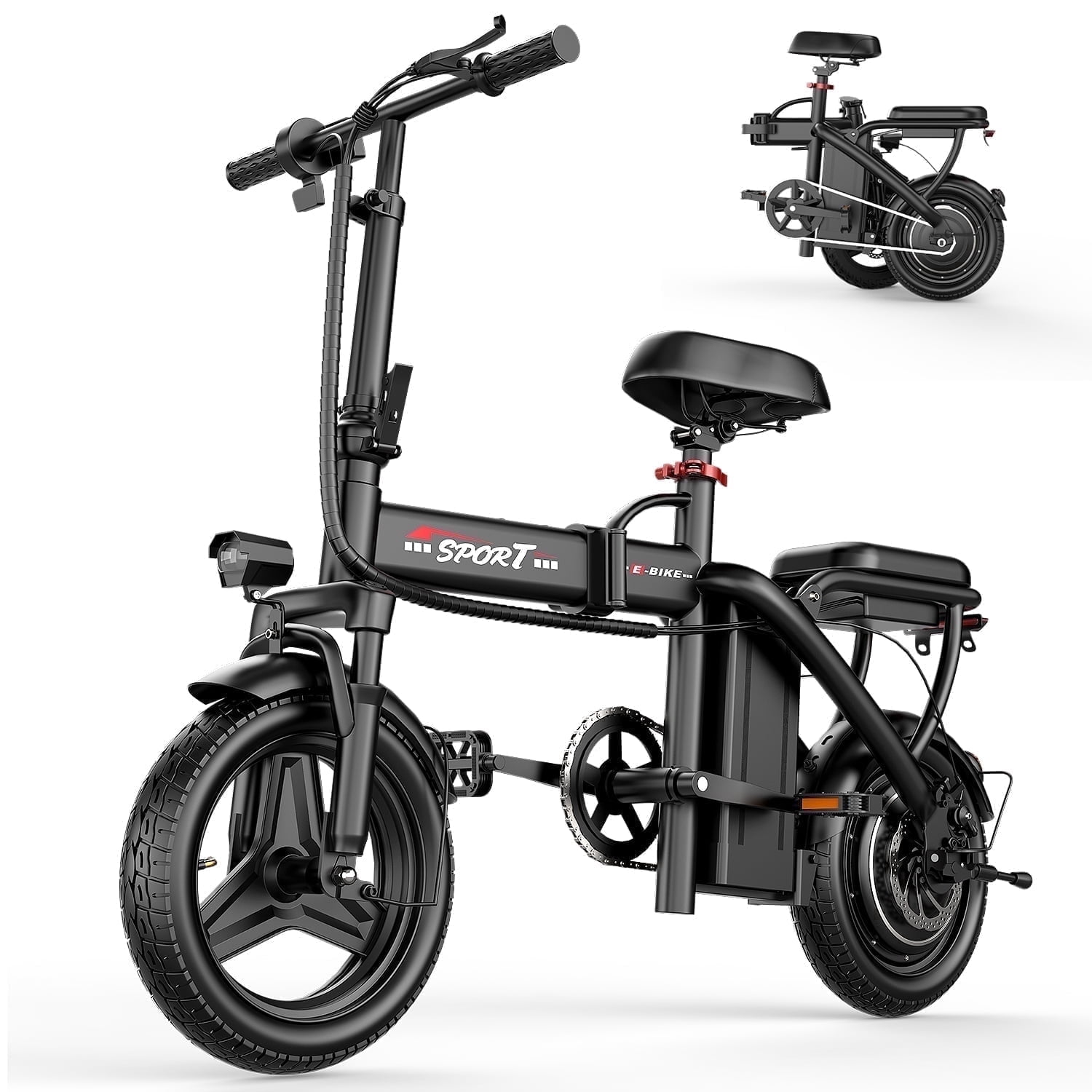 GWEIT Electric Bike for Adults,1000W Peak Folding Electric Bike, 40-Mile Range, 14-Inch Tire E-Bike with 48V 10Ah Removable Battery, Electric Mini Bike