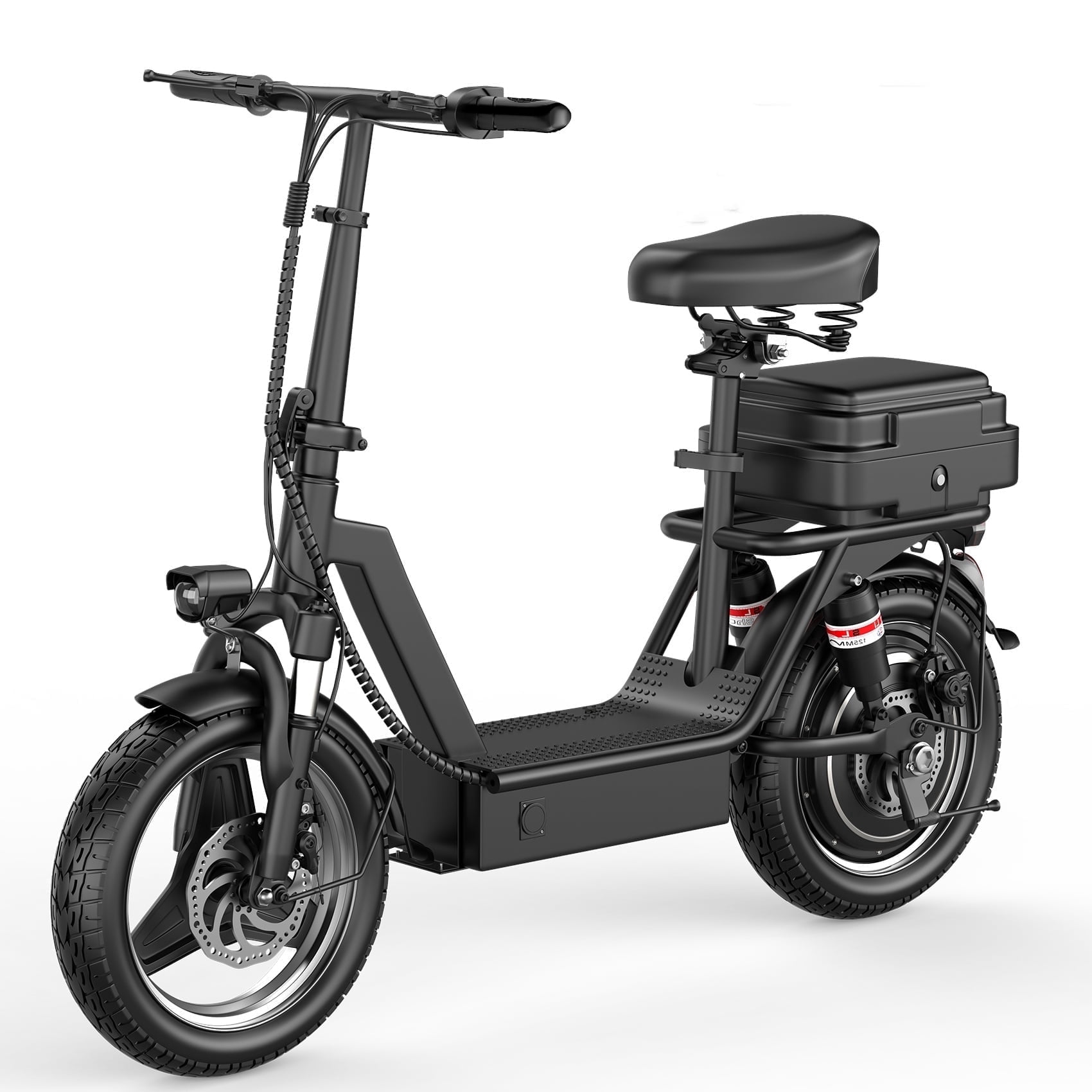 ASKGO Electric Scooter Adults, 14" Tires, 25MPH 30Miles Long Range Electric Scooter with Seat & Basket,48V 15AH Li-on Commute Escooter for Adults, Dual Shock Absorbers, Dual Disc Brakes