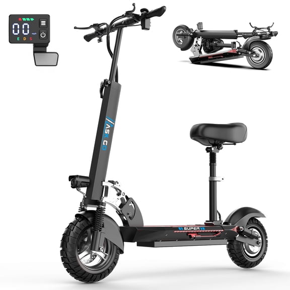 ASKGO Electric Scooter with Seat, 800W Motor, 10" Soild Tires, 27MPH 35Miles Range Commuter Electric Scooter Adults, 48V 13AH Folding E Scooter, Large LCD Display, Dual Shock Absorption