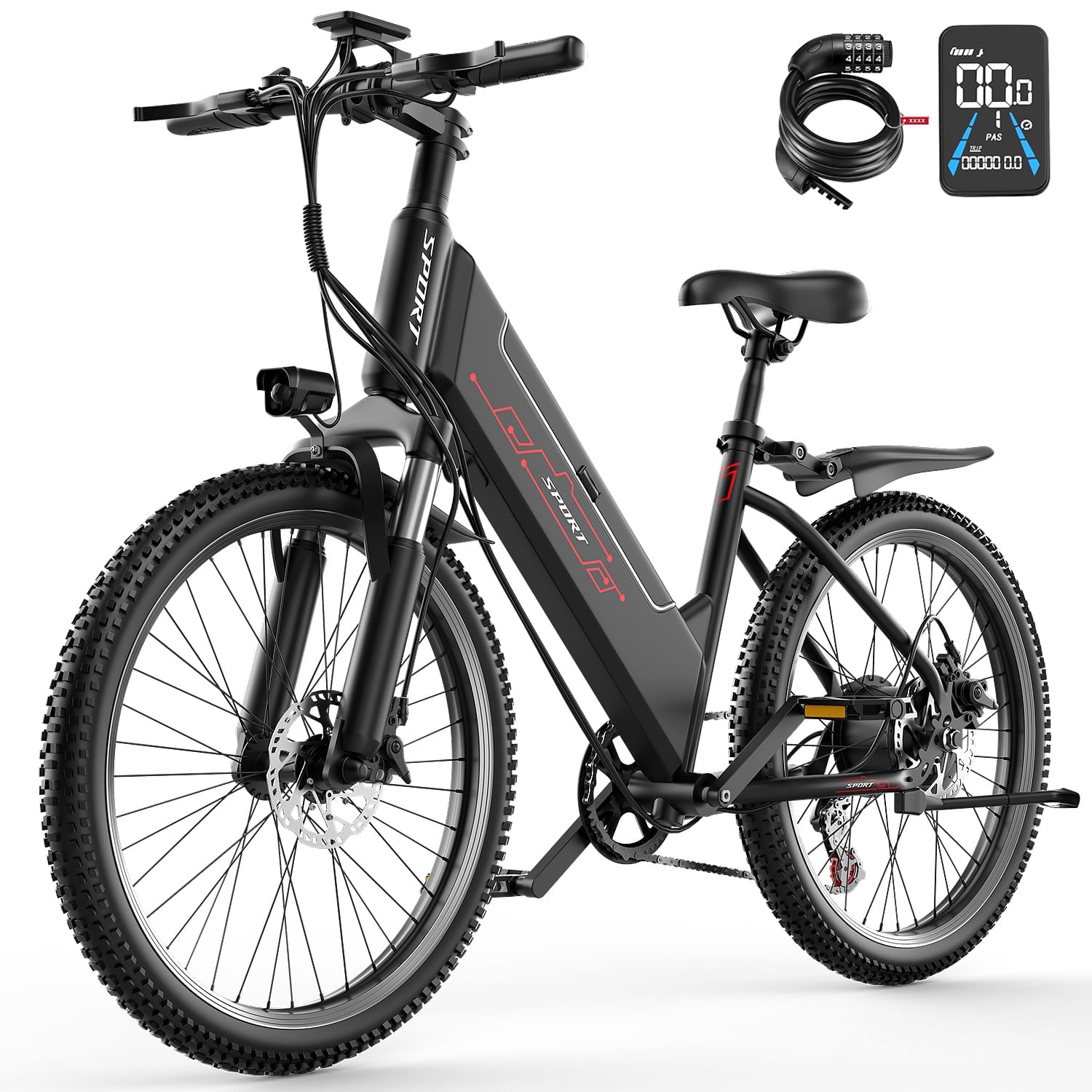 ASKGO F26 Electric Bike for Adults, 26" Mountain E Bike with 7 Speed Gear, Speed 22mph 55Miles Rang, 48V 10.4Ah Removable Battery, UL 2849 Certification