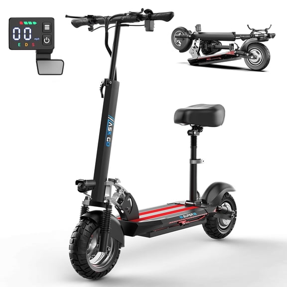 ASKGO Q2 Electric Scooter for Adults, 800W Motor, Max Speed 27MPH & 35 Miles Range Electric Scooter with Seat, 10" Solid Tires, 48V 13AH Li-on Foldable E Scooter for Adults Dual Shock Absorption