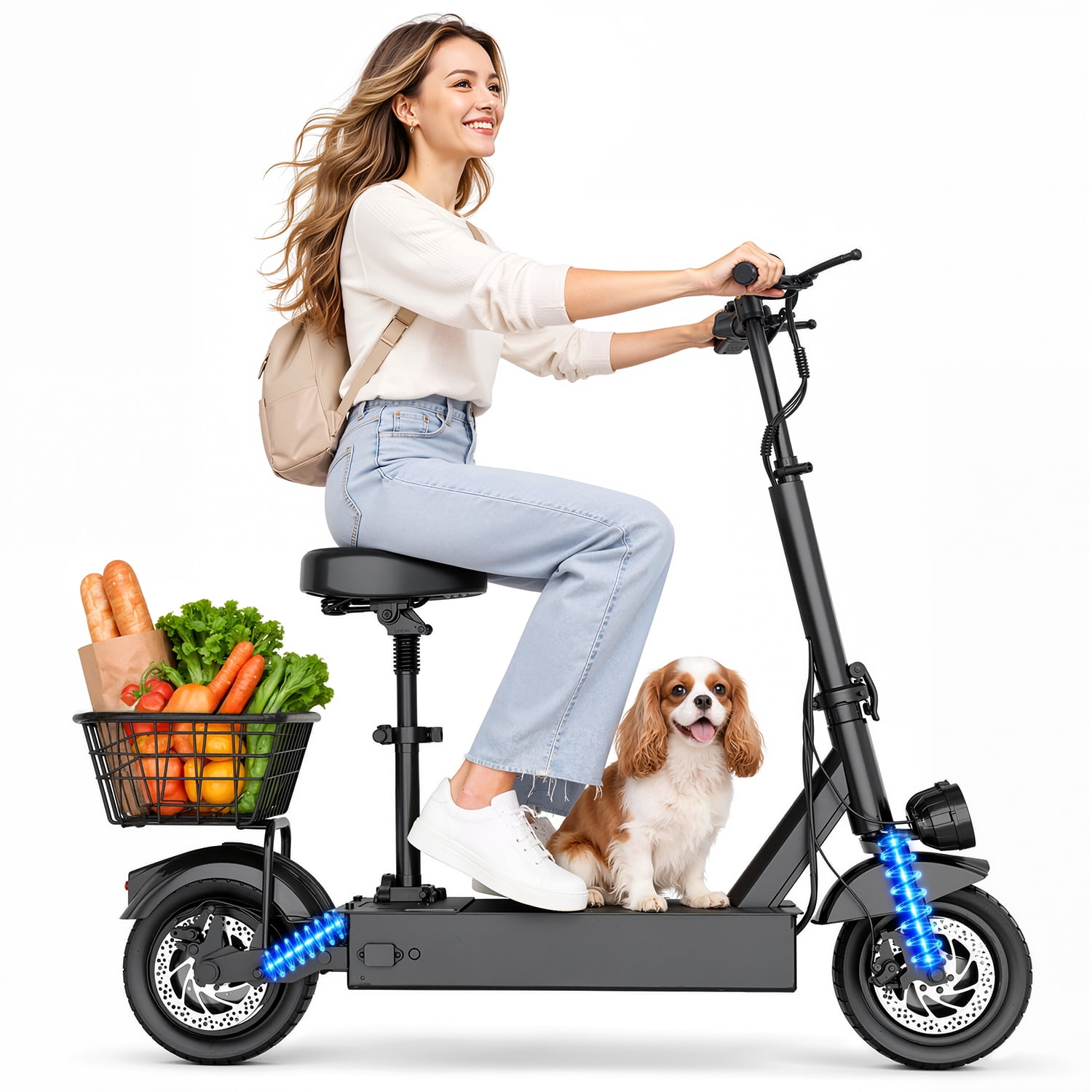 ASKGO1200W Peak Off Road Electric Scooter with Seat for Adults, Dual Headlights, 25MPH Top Speed, 35 Miles Range, 10" All Terrain Tire, Commuter E-Scooter, UL2272