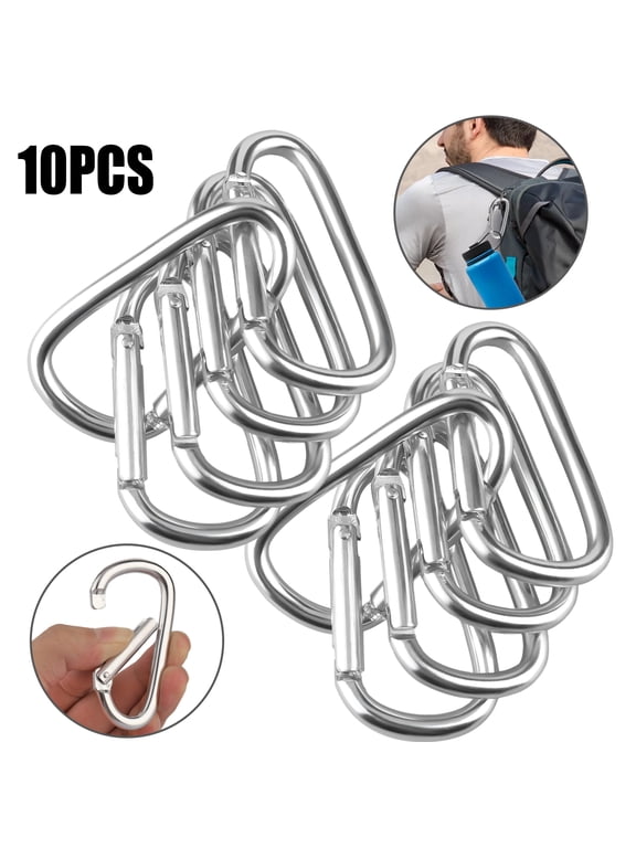 10Pcs Aluminum Carabiner, Heavy Duty D-Shaped Carabeaner, Carabiner Keychain Caribeaner Clip, Silver
