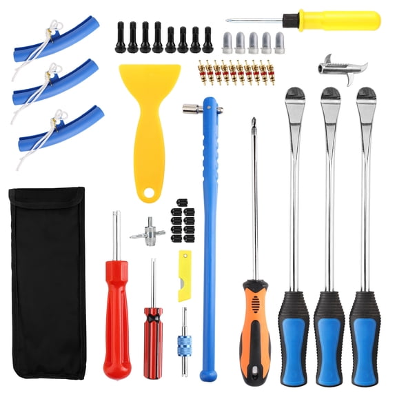 ASKITO 11 Inch Tire Spoons Kits, Tire Changing Tools, Tire Changing Kit, Tire Removal Tool, with Rim Protector, Valve Tool, Valve Cores and Caps, for Motorcycle/Lawn Mower/Tractor/Bicycle