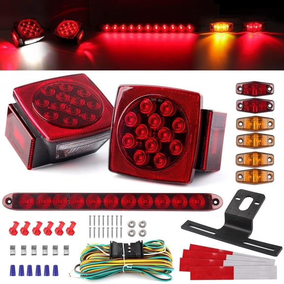 ASKITO 12V LED Trailer Light Kit – Includes Stop/Turn/Tail/Brake Lights, License Plate Light, 6 Mini Markers, 11-LED Light Bar & 25ft Wiring Harness