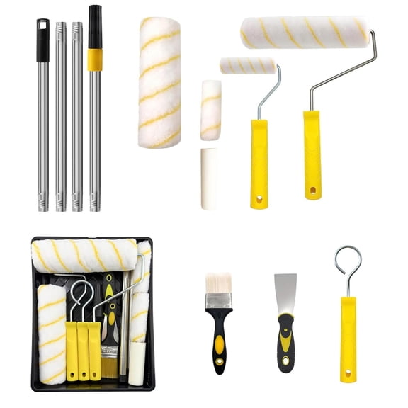 ASKITO 13-Piece Paint Roller Kit, 9" & 4" Rollers with Extension Pole & Tray, for Walls, Ceiling, Doors, Trim - Quick, Even Coverage (DIY & Pro Painters)