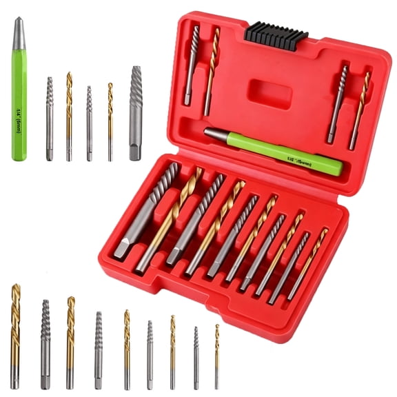 ASKITO 15 Pieces Screw Extractor Kit, Left Hand Drill Bits Set for Removing Broken Bolt and Rounded Nut, Easy Out Stripped Screw Set with Center Punch