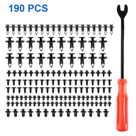 ASKITO 190Pcs Automotive Bumper Retainer Clips, 6mm 7mm 8mm 9mm 10mm Universal Car Vehicle Truck Body Fender Shield Fastener Rivets Door Panel Push Pins with Auto Trim Removal Tool Kit, Black