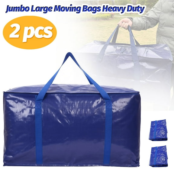 ASKITO 2 Pack Extra Large Moving Bags with Zippers & Handles, Heavy-Duty Foldable Storage Tote for Space Saving, Alternative to Moving Boxes, Blue