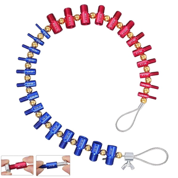 ASKITO 26-Piece Nut & Bolt Thread Checker Set, 14 Inch & 12 Metric Male/Female Gauges for Fast Bolt, Screw & Tap Identification, Retractable Wire Cable