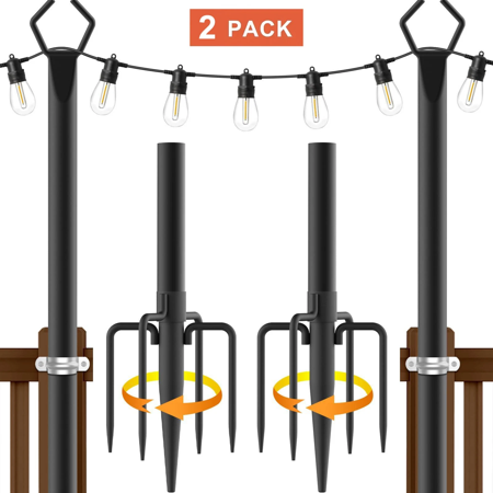 ASKITO 2PCS 10 Ft Outdoor String Light Poles with Fork, Durable Metal Garden Light Posts for Patio, Deck, Backyard, Wedding & Party Decor, Black