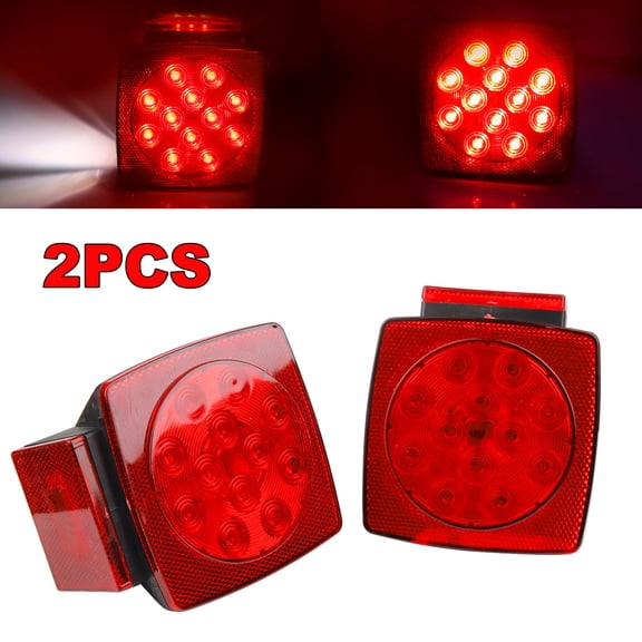 ASKITO 2PCS Square LED Trailer Light, 12V Universal Submersible Red Rear Lights Turn Tail License Brake Running Light Lamp for Boat Camper RV Trucks Marine Snowmobile