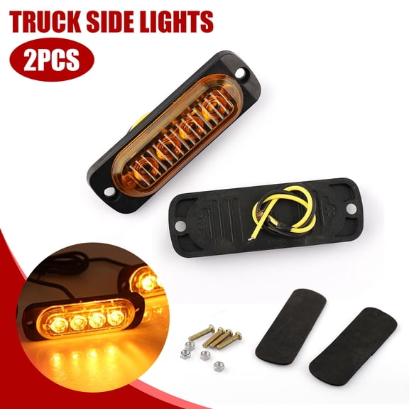ASKITO 2Pcs 4 LED Side Marker Clearance Lights, LED Side Marker Light for Trailer Truck RV, Vehicles Trucks Emergency Strobe Lights, Yellow