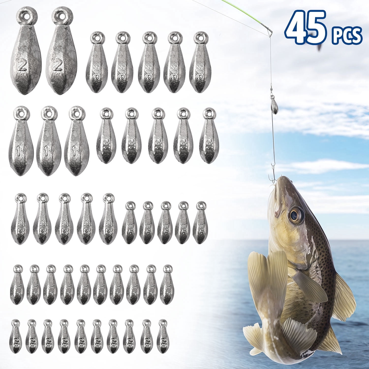 ASKITO 45 Pcs Fishing Weights Sinkers Kit, Bank Fishing Weights Lead Bullet Weights Sinkers Drop Shot Fishing Weights Bass Fishing Casting in 3.4g-56g - Walmart.com ASKITO 45 Pcs Fishing Weights Sinkers Kit, Bank Fishing Weights Lead Bullet Weights Sinkers Drop Shot Fishing Weights Bass Fishing Casting in 3.4g-56g - Walmart.com