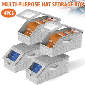 ASKITO 4Pcs Stackable Hat Storage for Baseball Caps, Holds up to 48 Caps Hat Organizer with Clear Window Lid for Closet, Multi-purpose Storage Boxes, Grey
