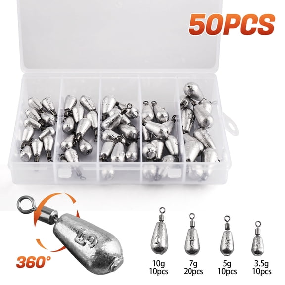 ASKITO 50pcs Fishing Weights Sinkers Kit, Various Bass Casting Weights Drop Shot Weights with Swivel for Freshwater Saltwater Catfish Weights