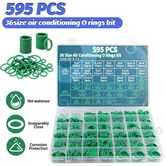 ASKITO 595 Pcs Metric Rubber O-Ring Washer Assortment Kit, 36 Size Seal Rubber O-Rings for Compressor Automotive A/C Plumbing Repair ID:3-22mm, Green