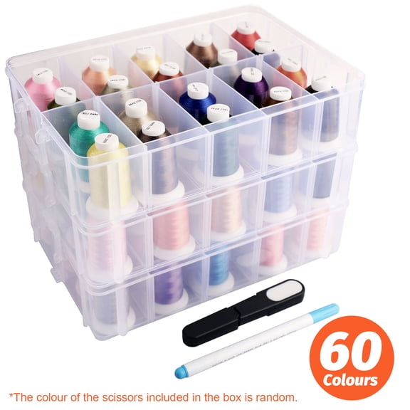ASKITO 60 Colors Embroidery Thread Kit – 550 Yards Each Polyester Thread with Stackable Plastic Storage Box and Accessories, Ideal for Embroidery Sewing Machine, Embroidery Supplies