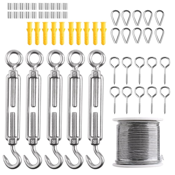 ASKITO 98 FT Stainless Steel Wire Rope Kit, PVC-coated String Lights Hanging Wires for Outdoor Camping, Trellis, Garden, Clothes line, Curtain, Festival