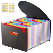 ASKITO Accordion File Organizer, 25 Pockets Expanding File Folder, Portable Monthly Paper Bill Tax Receipt Organizer, Letter A4 Size Document Holder with Blank Labels, Black