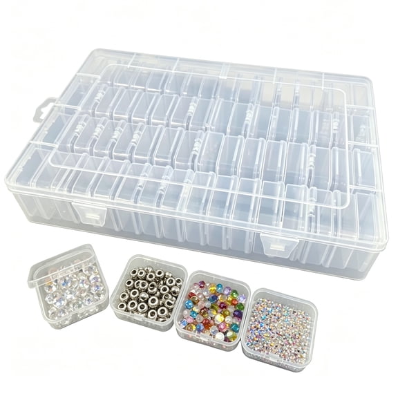 ASKITO Bead Organizer Box, 64Pcs Small Clear Storage Box, Mini Clear Dimond Storage Containers Boxes with Lid for Bracelet Making DIY Jewelry Craft Nail