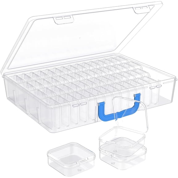 ASKITO Bead Organizer with Handle, 60Pcs Small Clear Bead Storage Boxes, Large Craft Case and Mini Plastic Dispensing Containers for Jewelry Making Diamonds Arts Screws Seeds Small Parts