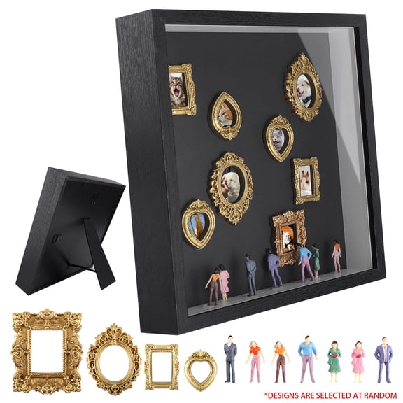 ASKITO DIY Mini Museum Shadow Box, Photo Frame Set with 8 Frames and 7 Figurines, Keepsake Gift for Valentines Day, Mothers Day, Birthday, Graduation, Anniversary & Home Decor