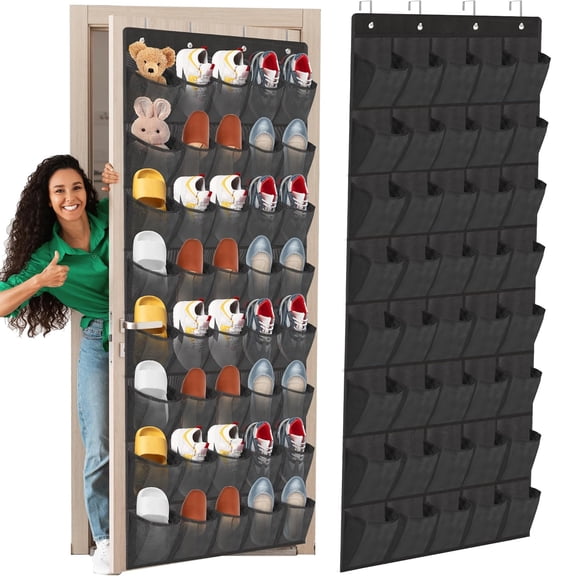 ASKITO Over The Door Shoe Organizer, 40 Grids Large Mesh Pockets with Hooks Hanging Shoe Rack Organizer for Closet Behind The Door, Multi-function Storage Holder for Entryway Bedroom Dorm, Black