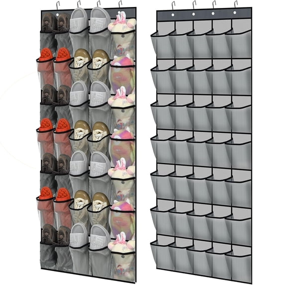 ASKITO Over The Door Shoe Organizer, 40 Grids Large Mesh Pockets with Hooks Hanging Shoe Rack Organizer for Closet Behind The Door, Multi-function Storage Holder for Entryway Bedroom Dorm, Gray
