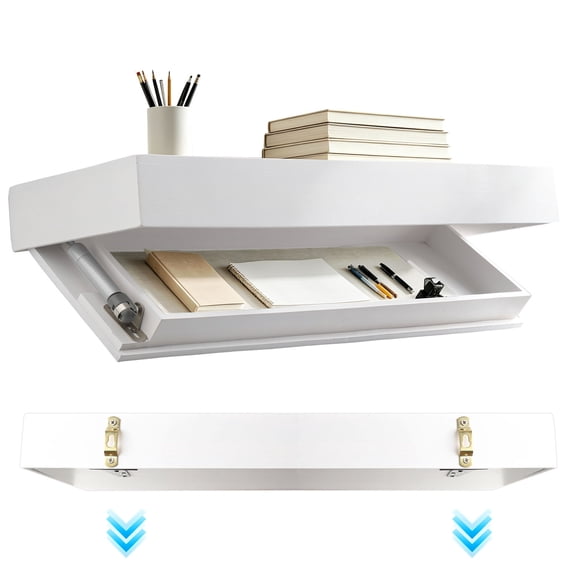 ASKITO Floating Shelves for Wall Mounted, Floating Wall Shelves with Hidden Inside Storage Layer Display Shelves for Bedroom, Living Room Home Office, White
