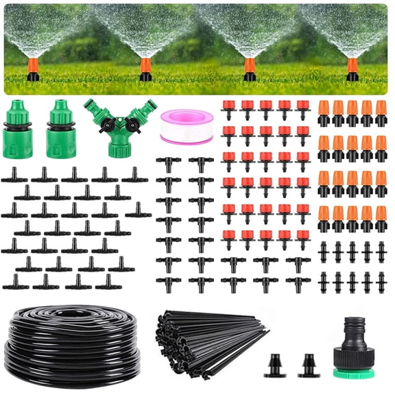 ASKITO Garden Drip Irrigation Kit, 100FT Greenhouse Micro Automatic Garden Watering System, Adjustable Nozzles & Sprinklers for Garden, Greenhouse, Lawn, Potted Plants