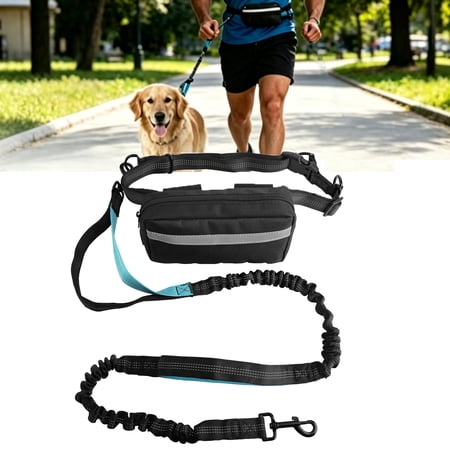 ASKITO Hands Free Dog Leash for 1 Dog, Adjustable Waist Belt with Storage Pouch, Dual Handle Shock Absorbing Bungee, Reflective Dog Running Leash for Walking, Jogging, Training, Black