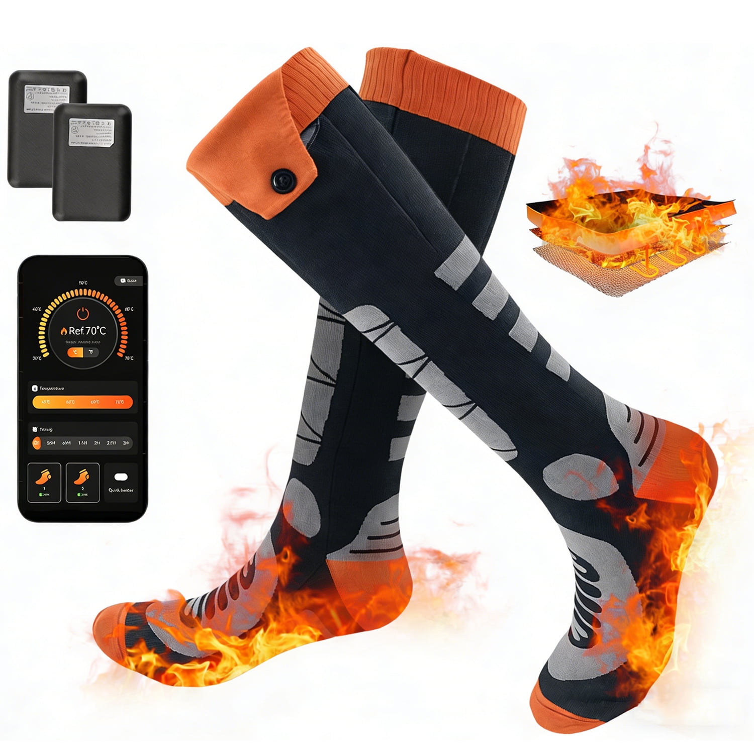 ASKITO Heated Socks for Men Women, APP Control 5000mAh Rechargeable Battery, Electric Heated Socks with 4 Heating Levels for Winter Outdoor Camping Motorcycle Skiing Foot Warmer