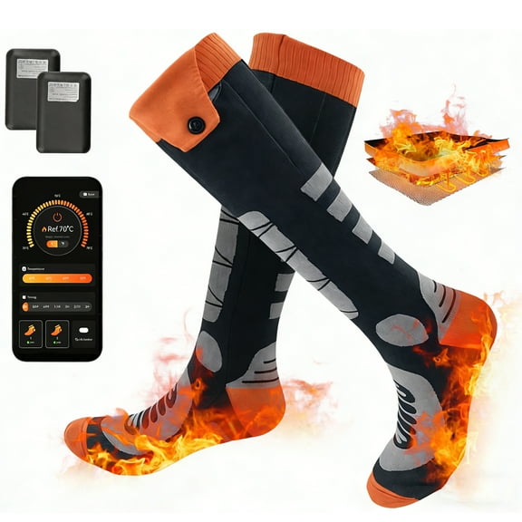 ASKITO Heated Socks for Men Women, APP Control 5000mAh Rechargeable Battery, Electric Heated Socks with 4 Heating Levels for Winter Outdoor Camping Motorcycle Skiing Foot Warmer