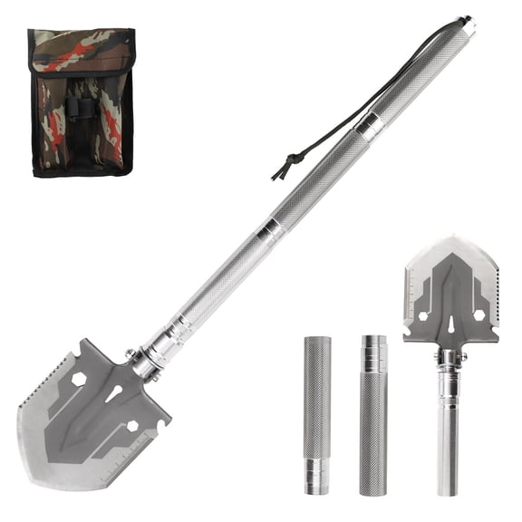 ASKITO Multifunctional Folding Shovel, 3 Section Outdoor Survival Tool for Off-Road, Gardening, Beach, Snow, Digging & Emergency Use