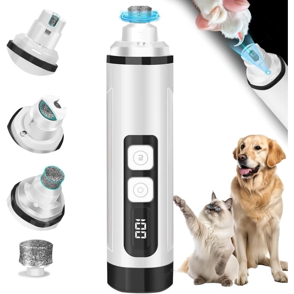 ASKITO Pets Nail Trimmers, Ultra Quiet Electric Dog & Cat Nail Clippers with LED Light, Professional Pet Nail Grinder with 3 Grinding Heads for Small Medium Large Dogs, Paw Grooming Tool, White