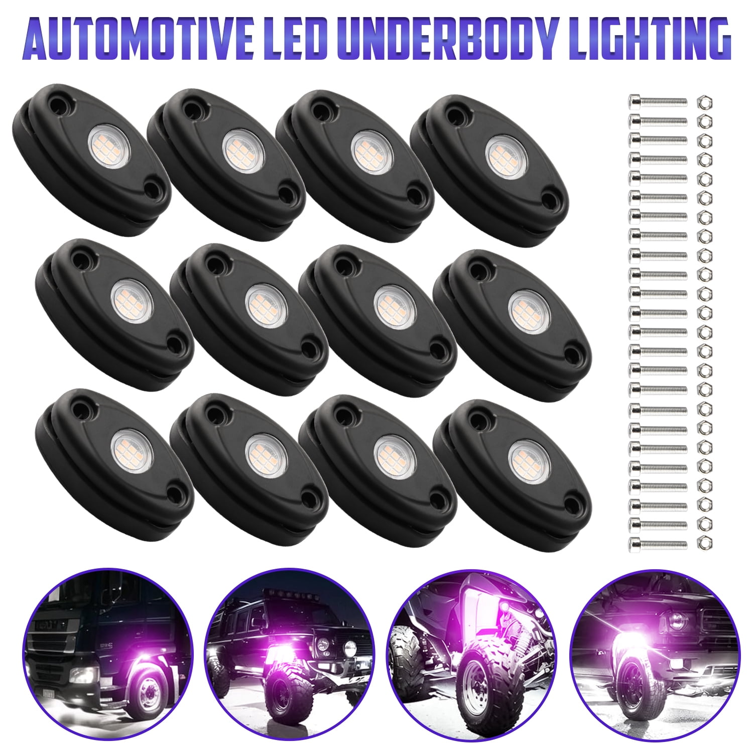 ASKITO Rock Lights Pink with Light Purple 12 Pods LED Rock Lights Waterproof 47inch Extension Wires for Trucks UTV ATV SUV Boat Pickup Car Fender Underbody Glow Trail Rig Lights