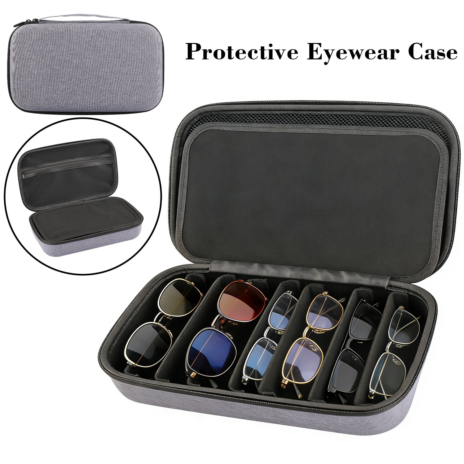 Hard Shell Travel Sunglass Case for 4 Pairs, Adjustable Slots, Protective 74909d2f-9030-44ae-8fa0-  main image 3