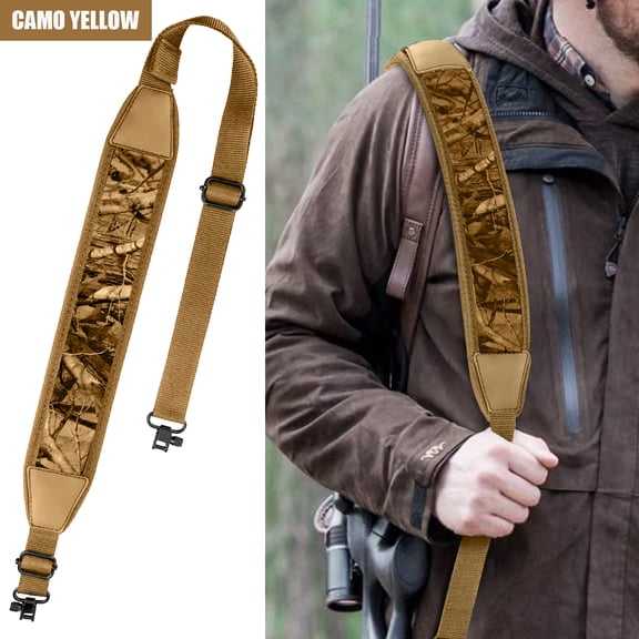 ASKITO Two Point Rifle Sling with Swivels, Gun Sling with Wide & Soft Padded, Shoulder Strap Length Adjustable, Tactical Rifle Sling for Outdoor Hunting and Shooting, Camo Khaki