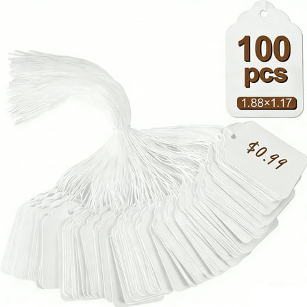 ASKITO White Price Tags with String Marking Strung Tags, Writable Tags Display Label for Products Jewelry Clothing Tags,100Pcs